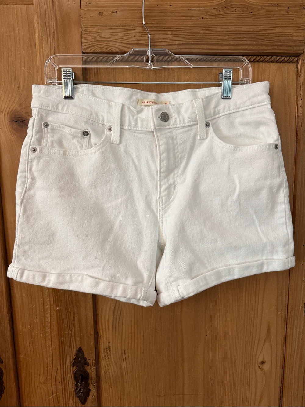 Levi's White Mid Length Rolled-Hem Denim Shorts